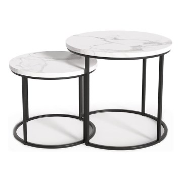 SET 2x stočića za kafu OREO, prečnika 43/53 cm, crna/mramorni dekor