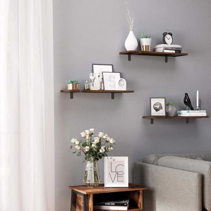 Set 2x zidnih polica SHELFY braon/crna