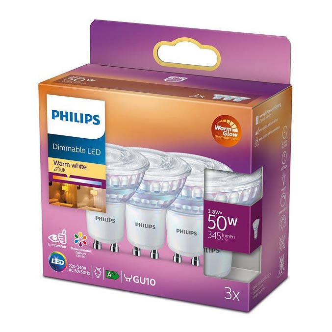 SET 3x LED prigušiva sijalica Philips Warm Glow GU10/3,8W/230V 2200-2700K CRI 90