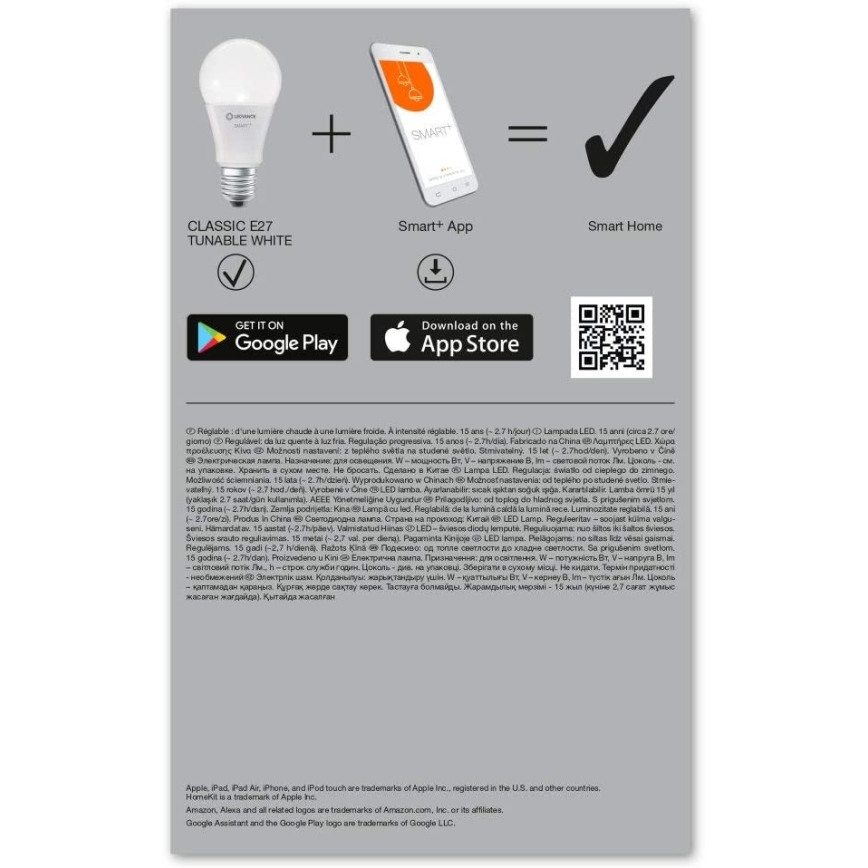 Set 3x LED prigušiva sijalica SMART+ E27/9W/230V 2700K-6500K Wi-Fi - Ledvance