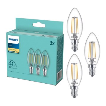 Set 3x LED sijalica Philips B35 E14/4,3W/230V 2700K