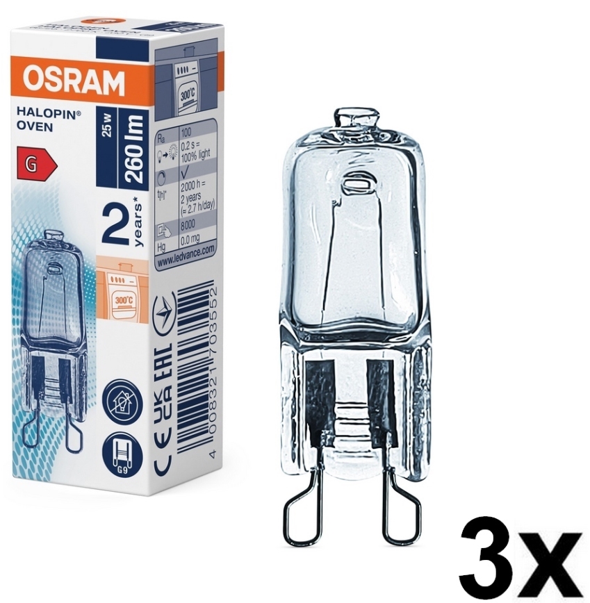 SET 3x sijalica za rernu HALOPIN G9/25W/230V 2700K - Osram