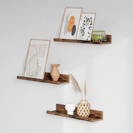 Set 3x zidne police SHELFY braon