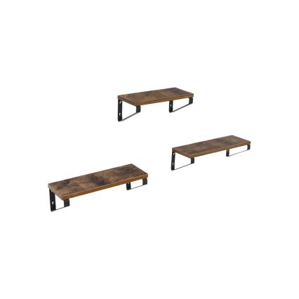 Set 3x zidnih polica SHELFY, braon/crna