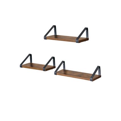 Set 3x zidnih polica SHELFY, braon/crna