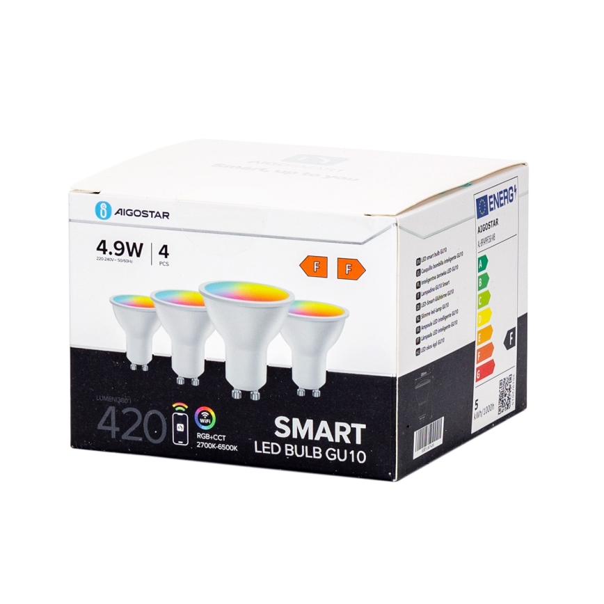 Komplet od 4 LED RGBW prigušiva sijalica Smart GU10/4,9W/230V 2700-6500K - Aigostar