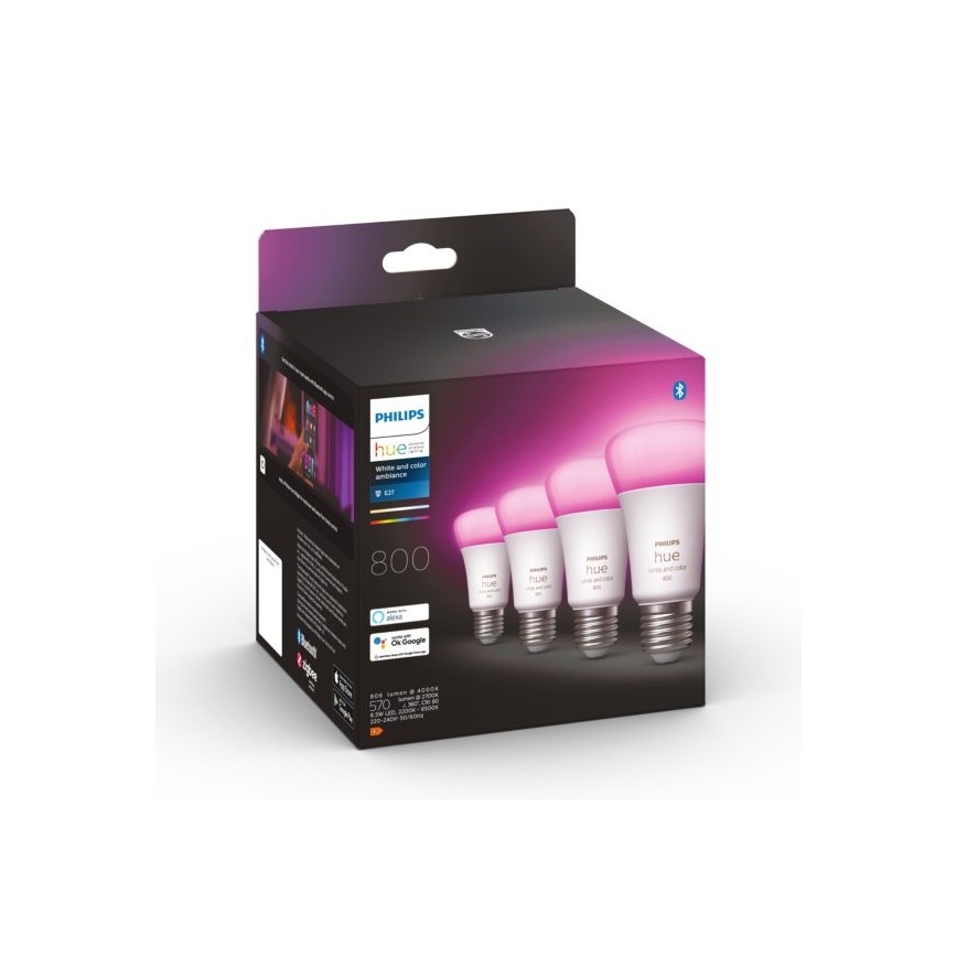 KOMPLET - LED RGBW prigušiva traka Philips Hue WHITE AND COLOR AMBIANCE 2m LED/20W/230V + 4x prigušiva sijalica Philips A60 E27/6,5W/230V 2000-6500K