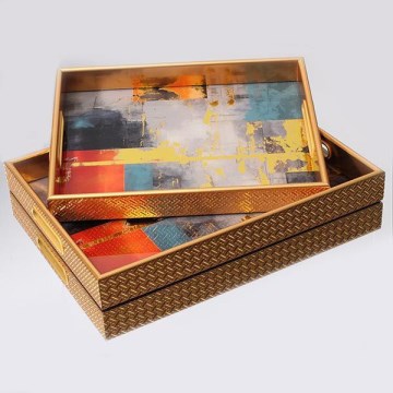 Set od 2 dekorativna poslužavnika 40x30/35x25 cm, zlatni