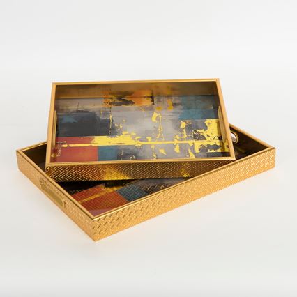 Set od 2 dekorativna poslužavnika 40x30/35x25 cm, zlatni