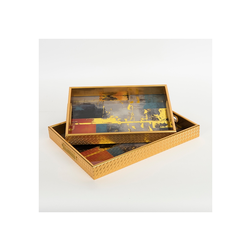 Set od 2 dekorativna poslužavnika 40x30/35x25 cm, zlatni