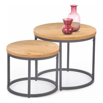 Set od 2 konferencijska stolića OREO, prečnik 43/53 cm, antracit/zlatni hrast