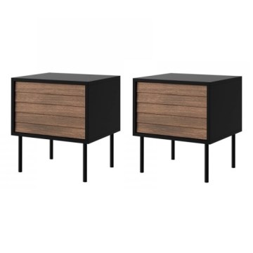 Set od 2 noćna ormarića CORTINA, 51 x 45 cm, crna/orah warnia