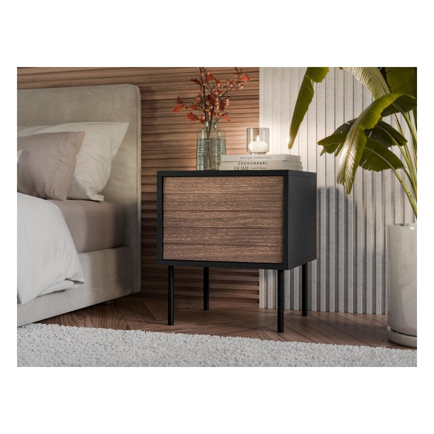 Set od 2 noćna ormarića CORTINA, 51 x 45 cm, crna/orah warnia