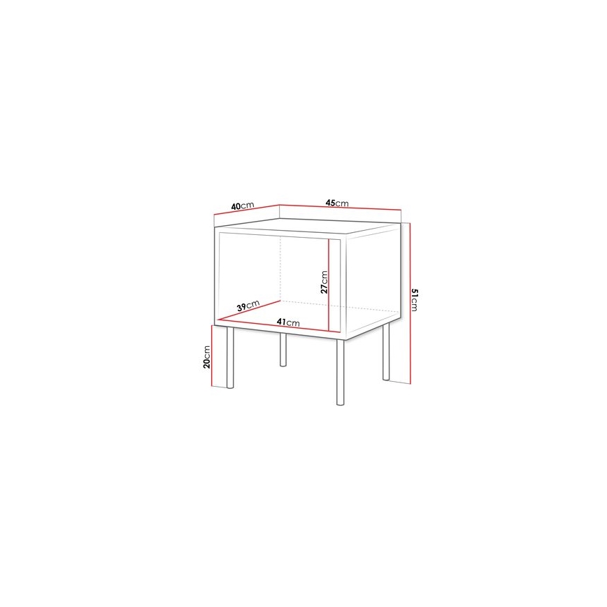 Set od 2 noćna ormarića CORTINA, 51 x 45 cm, crna/orah warnia