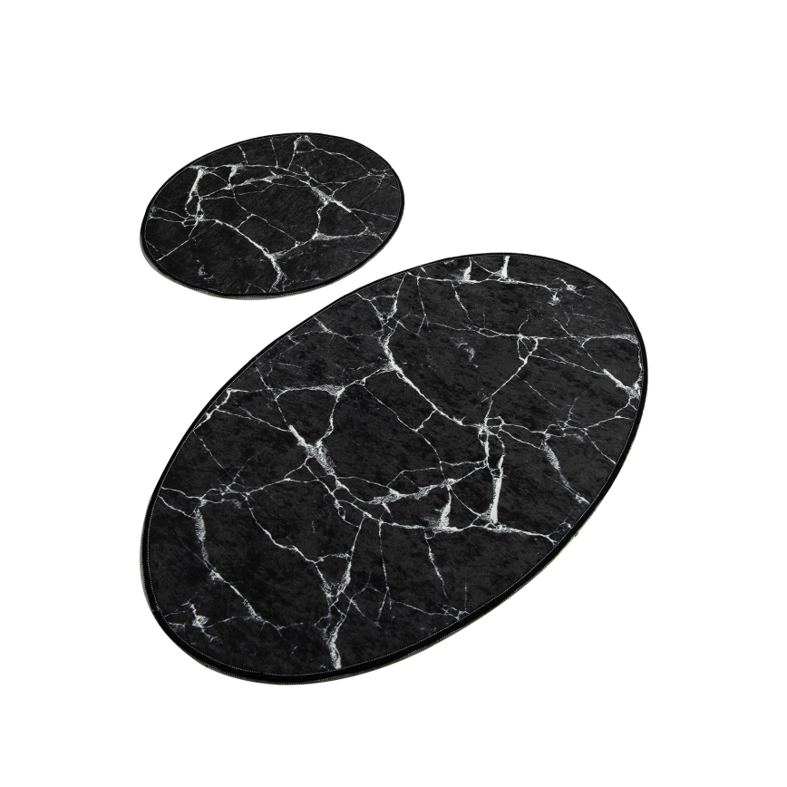 Set od 2 prostirke za kupatilo MARBLE 50x60/60x100 cm, crne