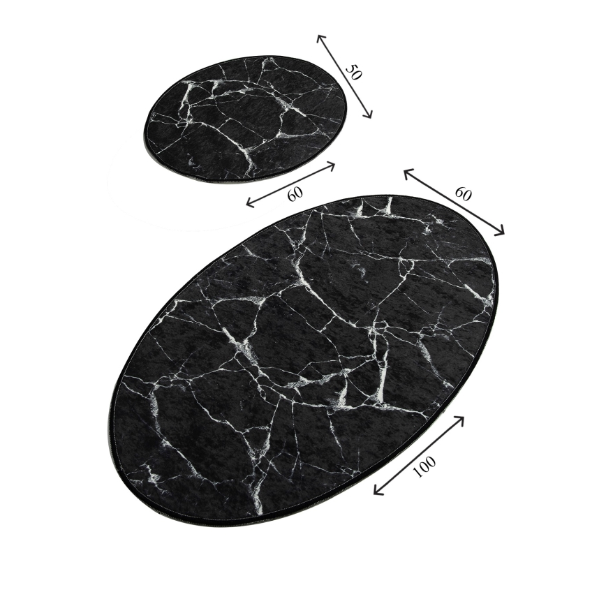 Set od 2 prostirke za kupatilo MARBLE 50x60/60x100 cm, crne