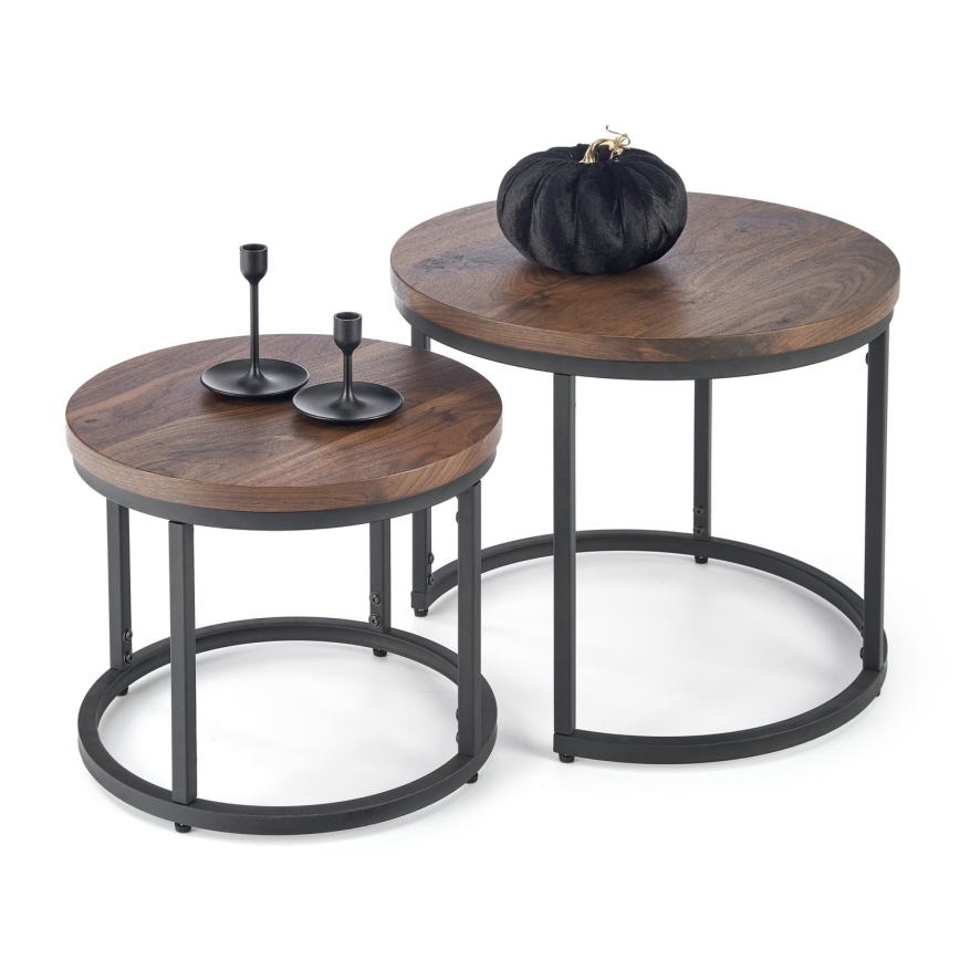 SET od 2 stolića za kafu OREO, prečnici 43/53 cm, crna/orah