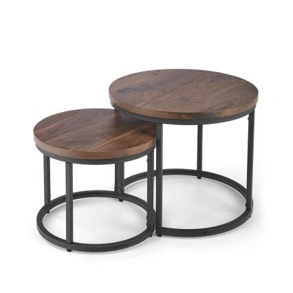 SET od 2 stolića za kafu OREO, prečnici 43/53 cm, crna/orah