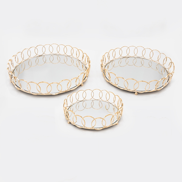 Set od 3 dekorativna poslužavnika, prečnika 27/33/37 cm, zlatne boje