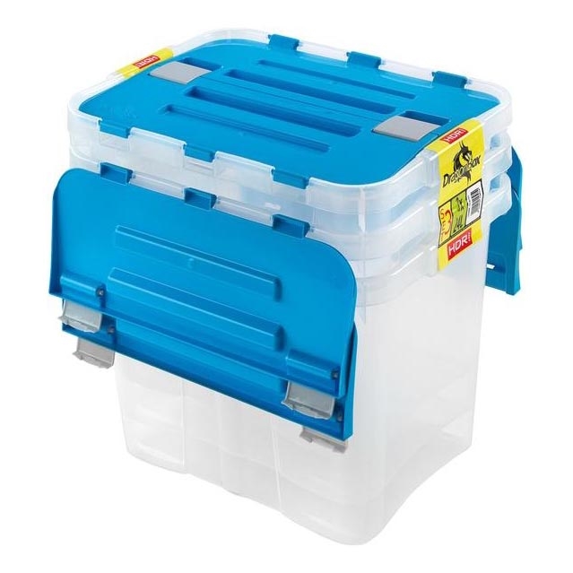 Set od 3 kutije za odlaganje DRAGON, 24 l, plava/prozirna
