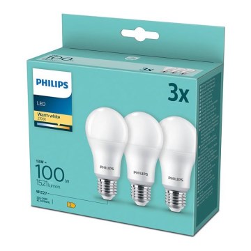 Set od 3 LED sijalice Philips A60 E27/13W/230V 2700K