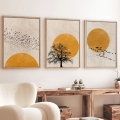 Set od 3 slika u foto-ramu 50x70 cm, bež/žuta