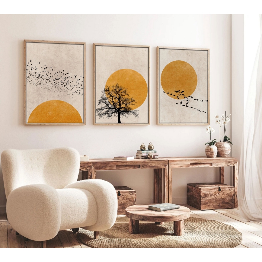 Set od 3 slika u foto-ramu 50x70 cm, bež/žuta