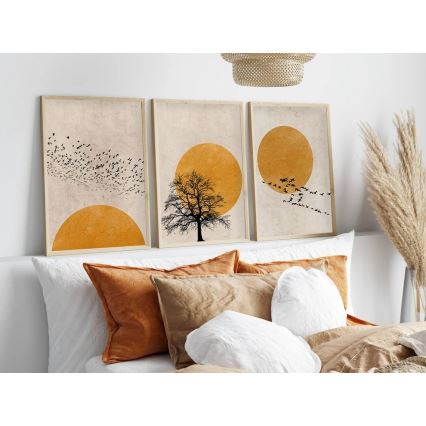 Set od 3 slika u foto-ramu 50x70 cm, bež/žuta