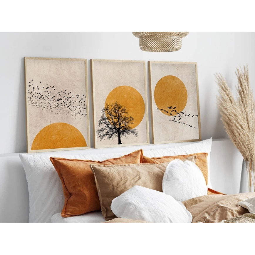 Set od 3 slika u foto-ramu 50x70 cm, bež/žuta