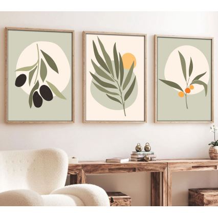Set od 3 slike u ramovima 50x70 cm — motiv lišća