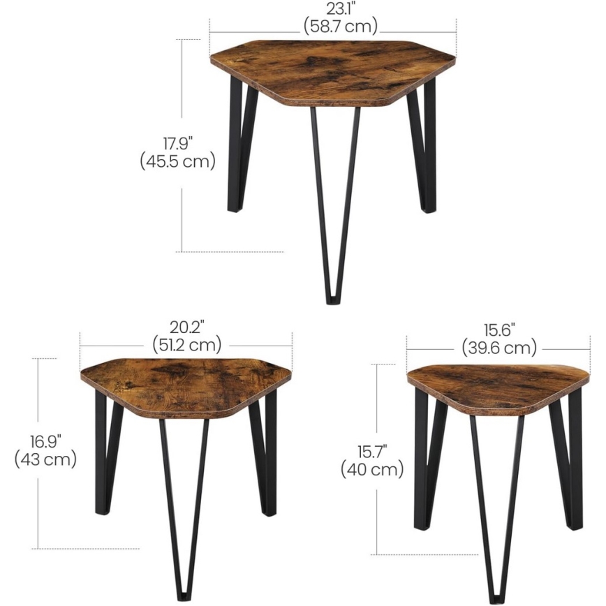 Set od 3 stolića ELDUR, braon/crna