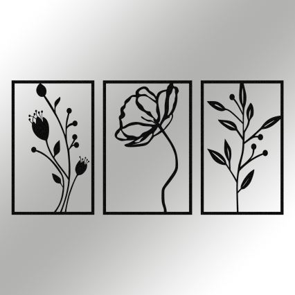 Set od 3 zidne dekoracije 78x39 cm, cvetni motiv, metal