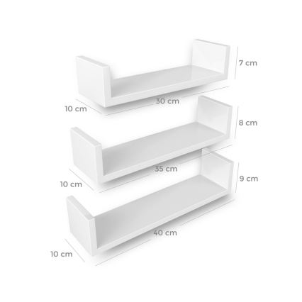 Set od 3 zidne police SHELFY, bele boje