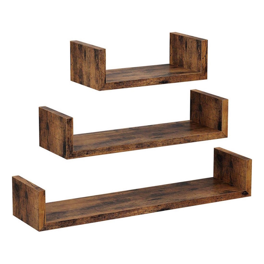 Set od 3 zidne police SHELFY, braon