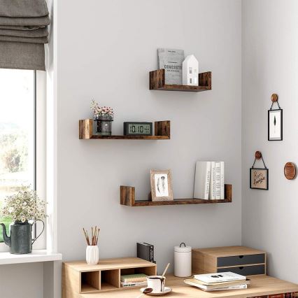 Set od 3 zidne police SHELFY, braon