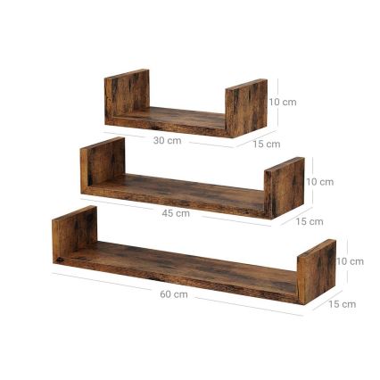 Set od 3 zidne police SHELFY, braon