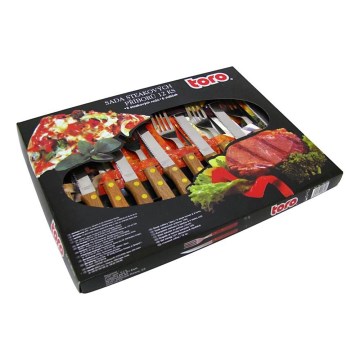 Set pribora za steak, 12 komada, nerđajući čelik/drvo