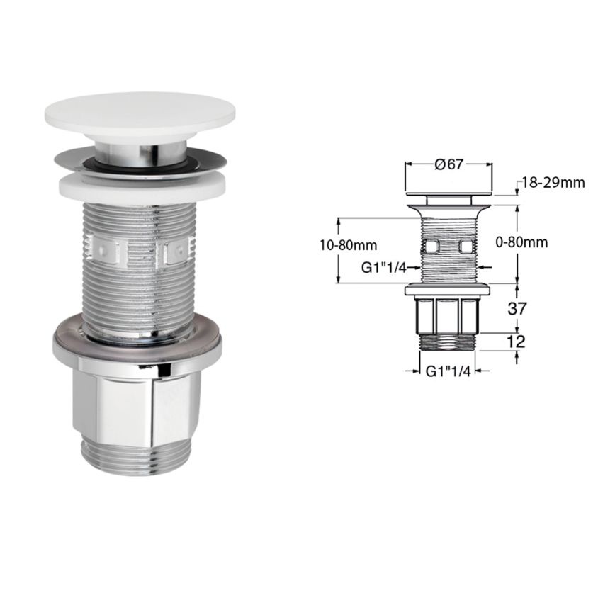 Silfra - Slivnik za umivaonik prečnika 6,7 cm beo/sjajni hrom