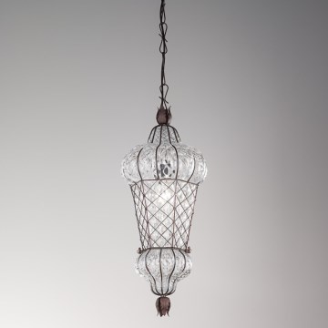 SIRU - Luster na lancu BABÀ 1xE27/60W/230V prečnik 30 cm prozirno/smeđe venecijansko staklo