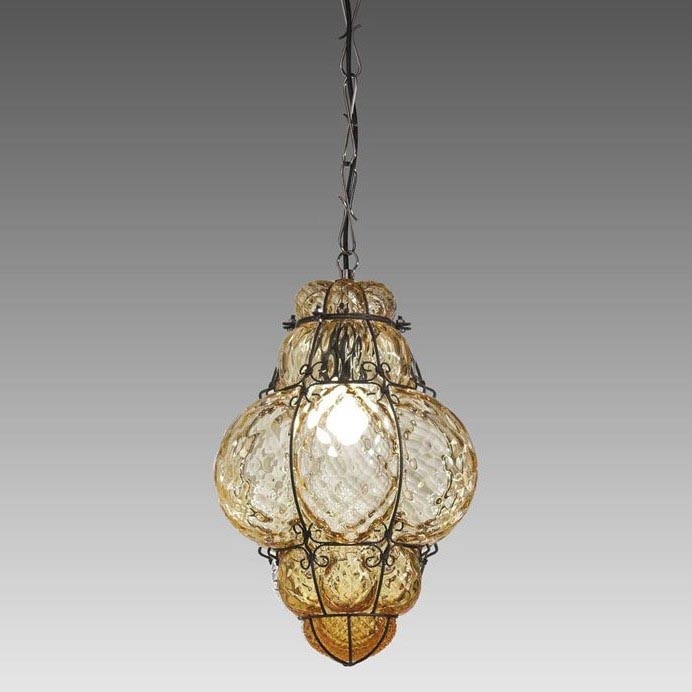 SIRU - Luster na lancu CLASSIC 1xE27/60W/230V prečnik 30 cm bež/crna venecijansko staklo