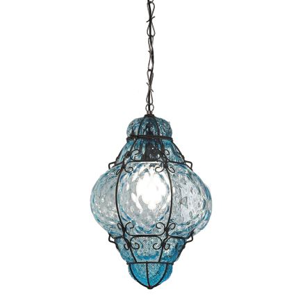 SIRU - Luster na lancu CLASSIC 1xE27/60W/230V prečnik 30 cm plavo/crno venecijansko staklo