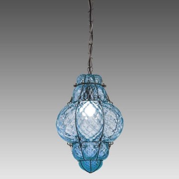 SIRU - Luster na lancu CLASSIC 1xE27/60W/230V prečnik 30 cm plavo/crno venecijansko staklo