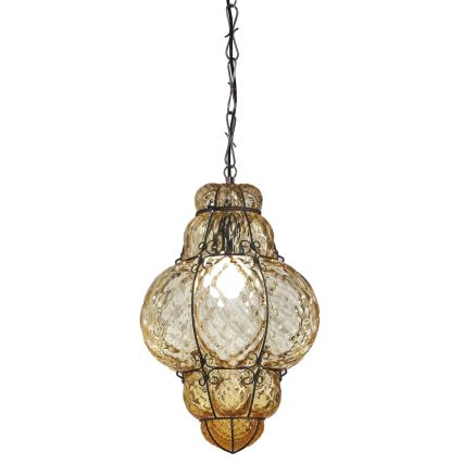 SIRU - Luster na lancu CLASSIC 1xE27/60W/230V prečnik 30 cm bež/crna venecijansko staklo