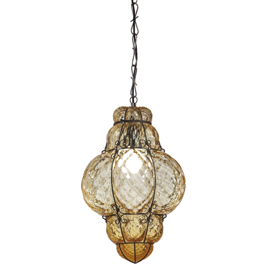 SIRU - Luster na lancu CLASSIC 1xE27/60W/230V prečnik 30 cm bež/crna venecijansko staklo