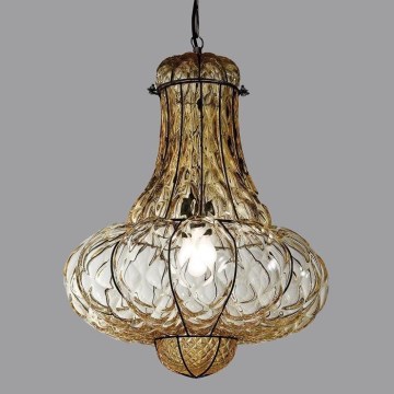 SIRU - Luster na lancu DOGE 1xE27/60W/230V prečnik 30 cm bež/crna venecijansko staklo