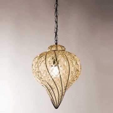 SIRU - Luster na lancu GOCCIA 1xE27/60W/230V prečnik 25 cm bež/braon venecijansko staklo