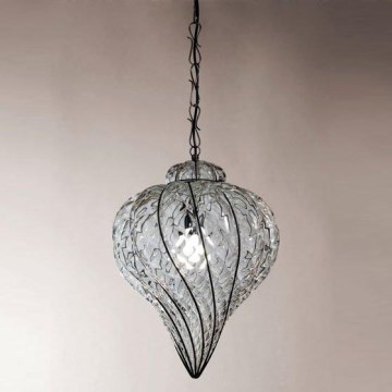 SIRU - Luster na lancu GOCCIA 1xE27/60W/230V, prečnik 25 cm, prozirno/smeđe venecijansko staklo