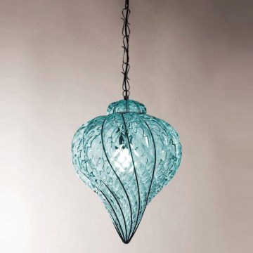 SIRU - Luster na lancu GOCCIA 1xE27/60W/230V Ø 25 cm plavo/smeđe venecijansko staklo