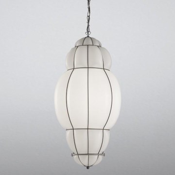 SIRU - Luster na lancu RIVISTO, 1xE27/60W/230V, prečnika 45 cm, crna/bela, venecijansko staklo