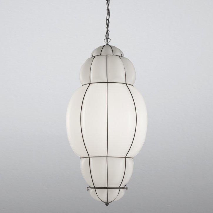 SIRU - Luster na lancu RIVISTO, 1xE27/60W/230V, prečnika 45 cm, crna/bela, venecijansko staklo